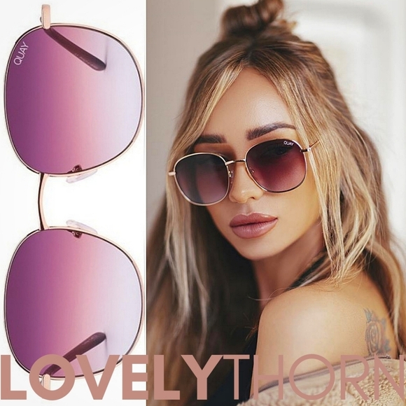 QUAY // ltd ed oversized round sunglasses rose gold frame purple pink gradient - Picture 1 of 16